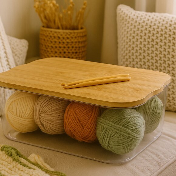 NWT Clear Acrylic Closet Storage Organization Box Container With Bamboo Lid . - Picture 1 of 12